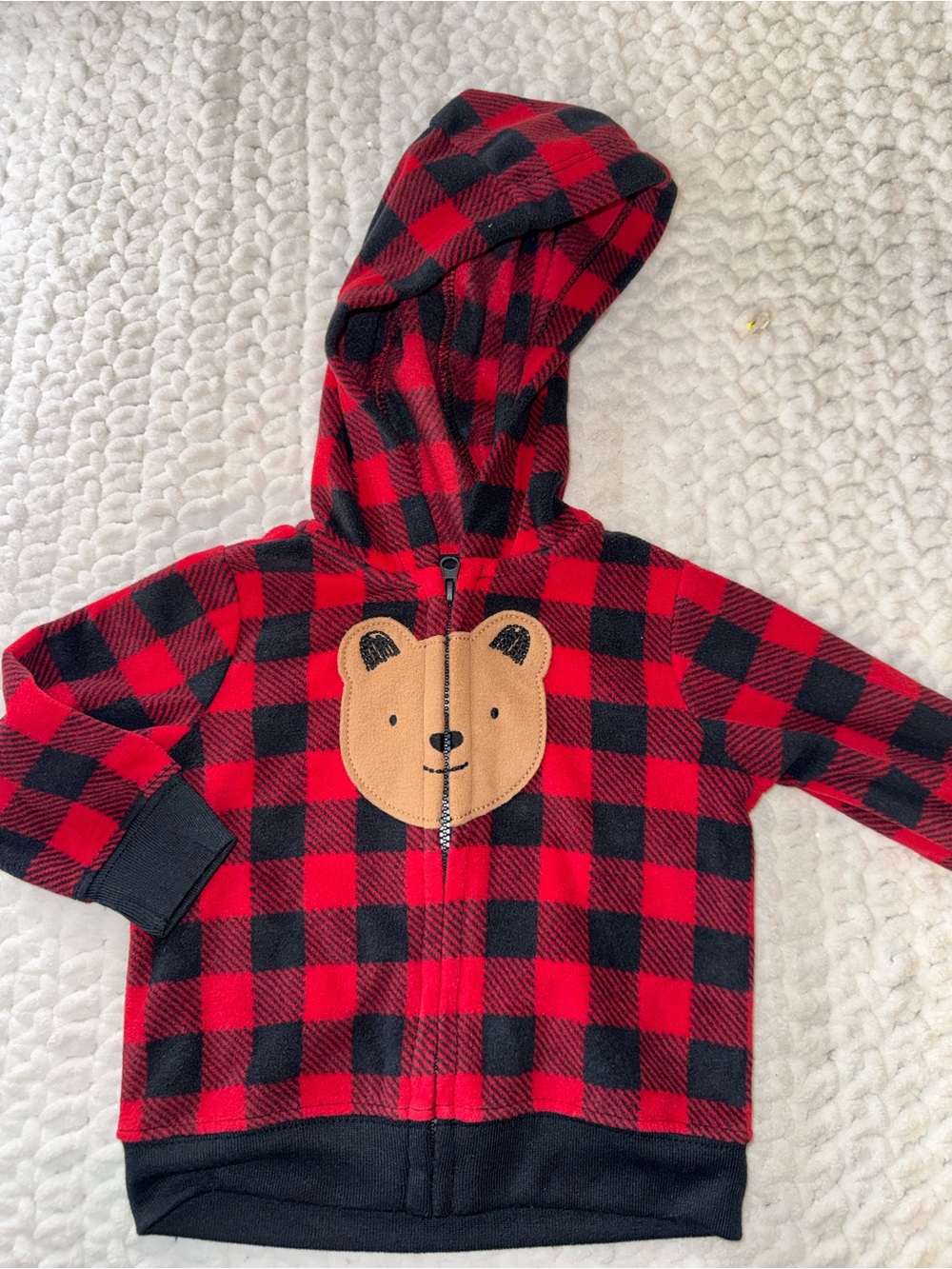 Carter's Red & Black Buffalo Plaid Hoodie with Bear Patch